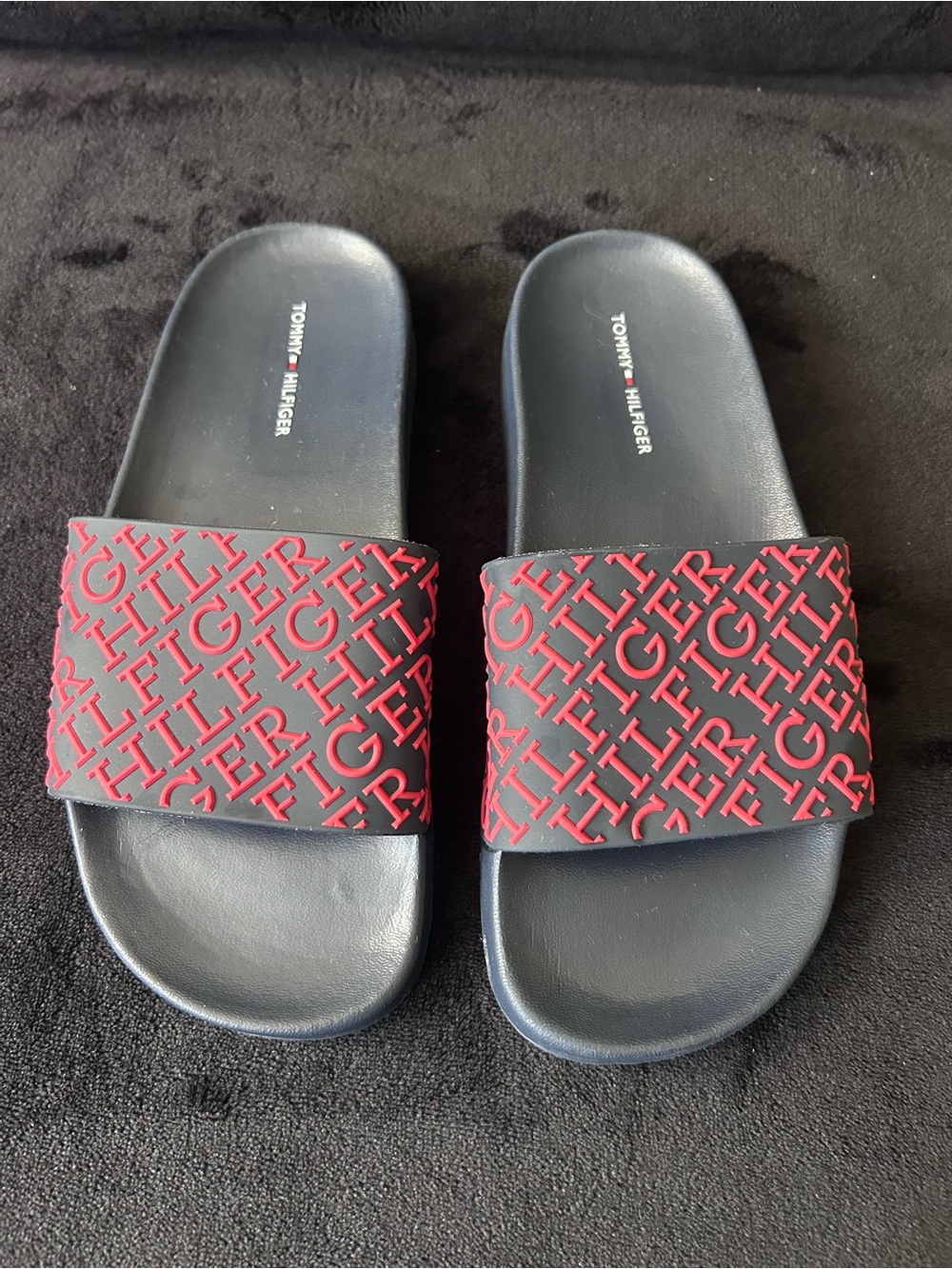 Tommy Hilfiger Navy Slides with Red Logo Strap